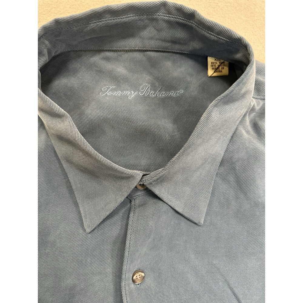 Tommy Bahama Mens XXL Blue Silk Long Sleeve Button Up Camp Shirt Pick Stitch - Picture 2 of 9